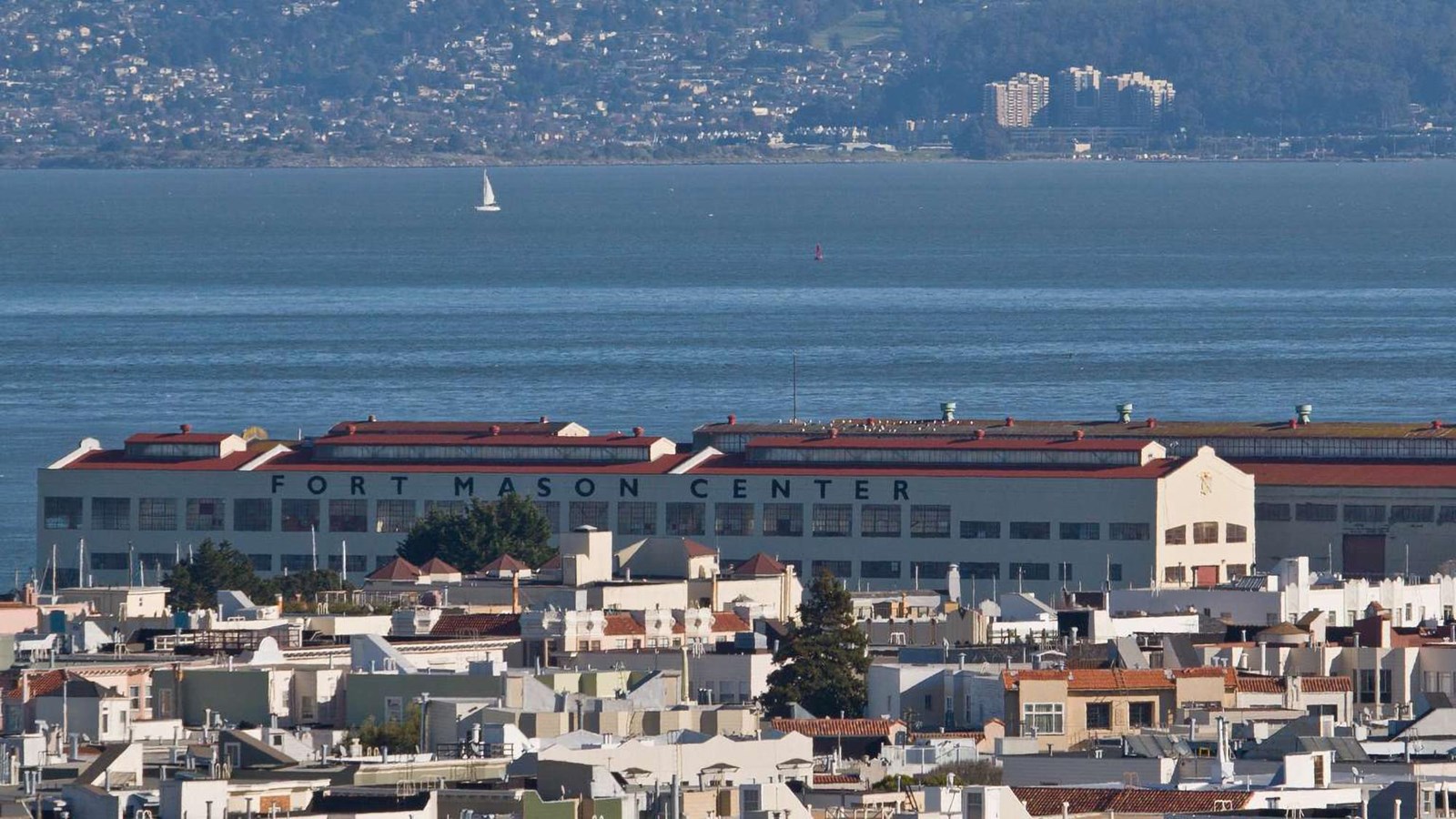 Fort Mason Center with the San Francisco Bay in the background