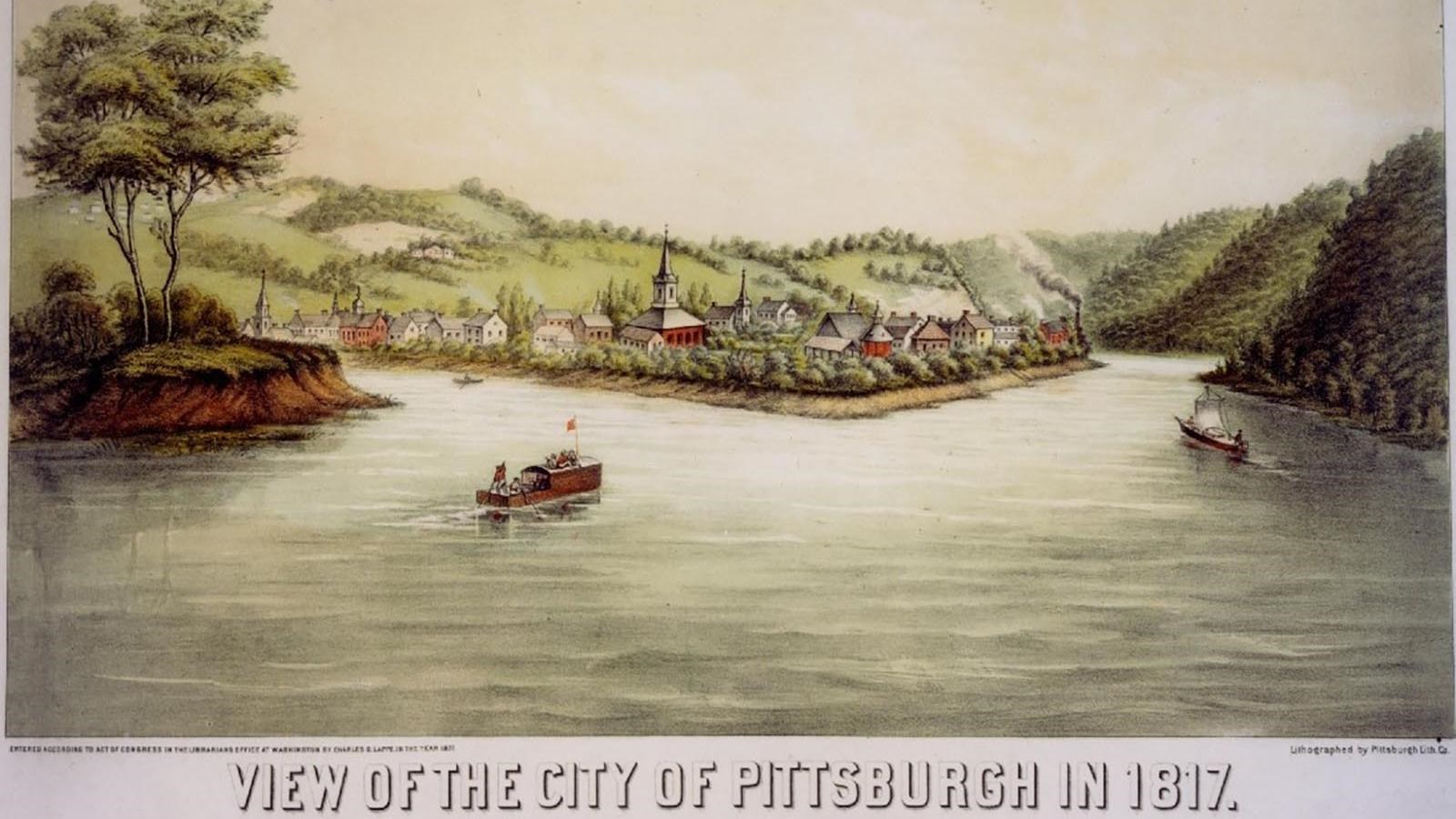 Drawing of the city of Pittsburgh from 1817.