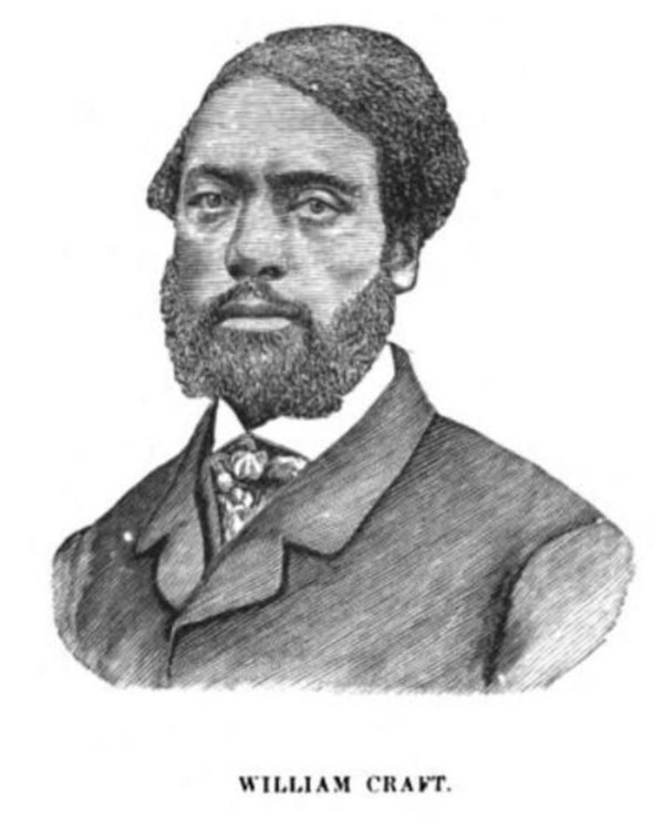 Black and white portrait sketch of an African American man, William Craft, wearing a suit coat.