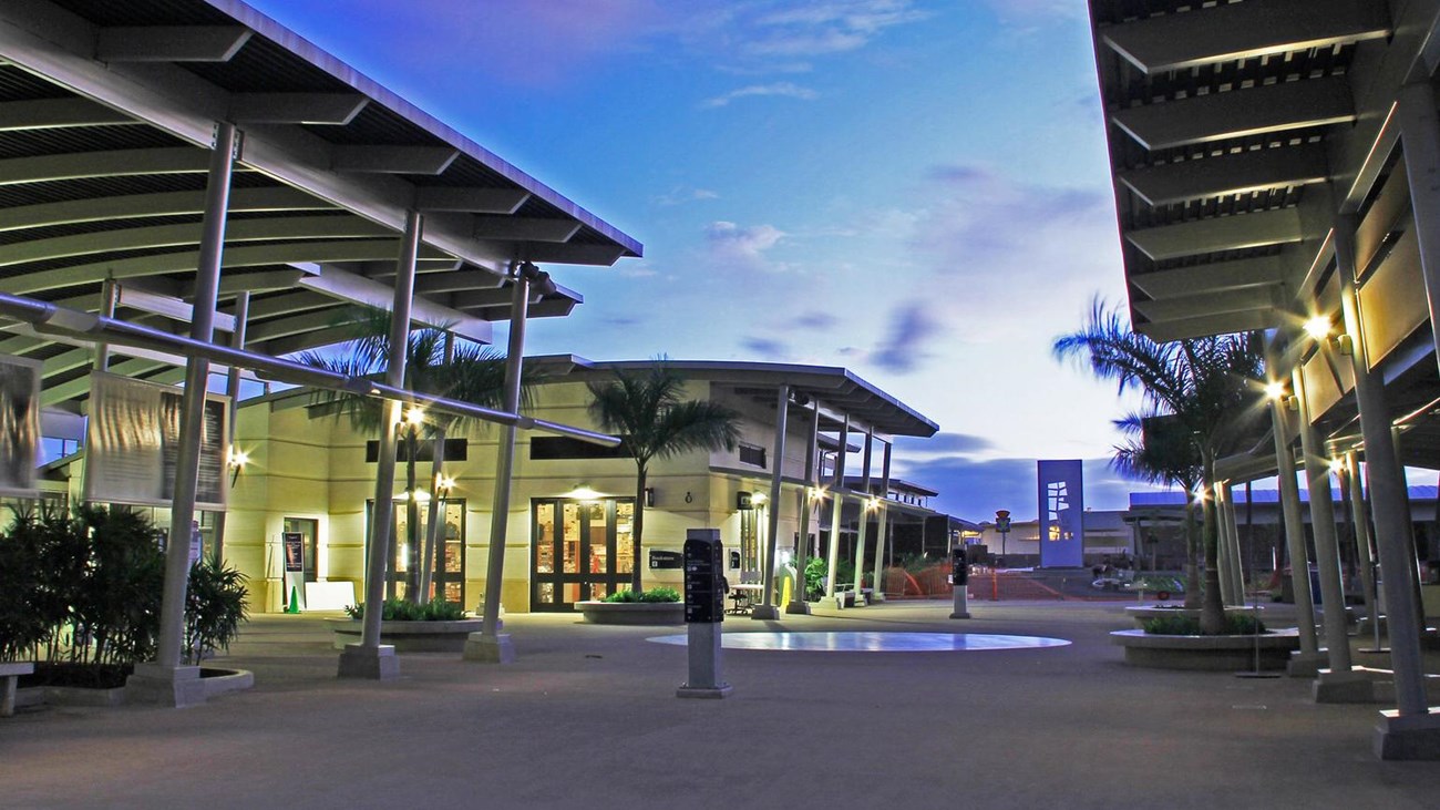 Pearl Harbor Visitor Center and bookstore at night