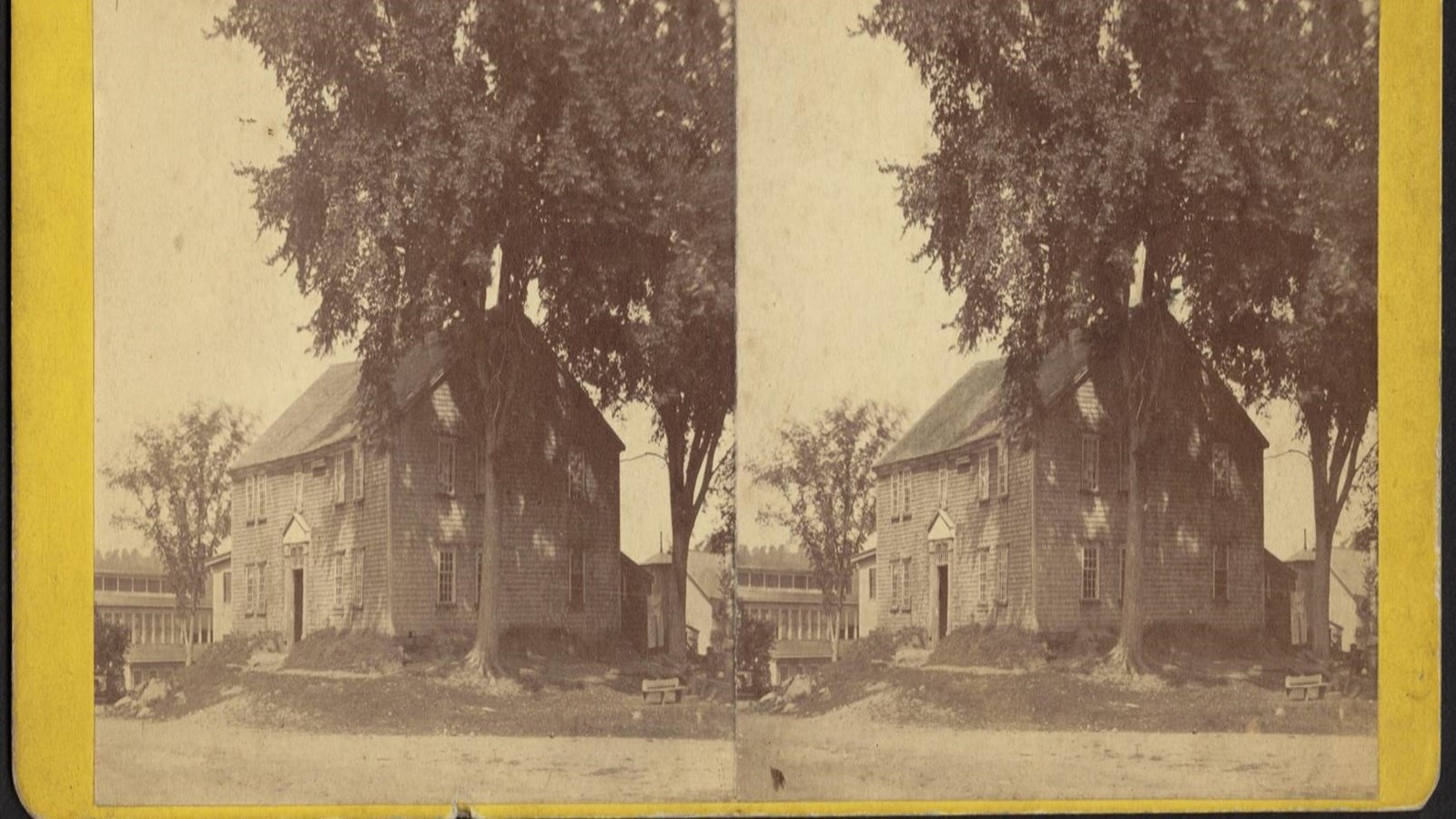 Stereographic image of wood-framed building