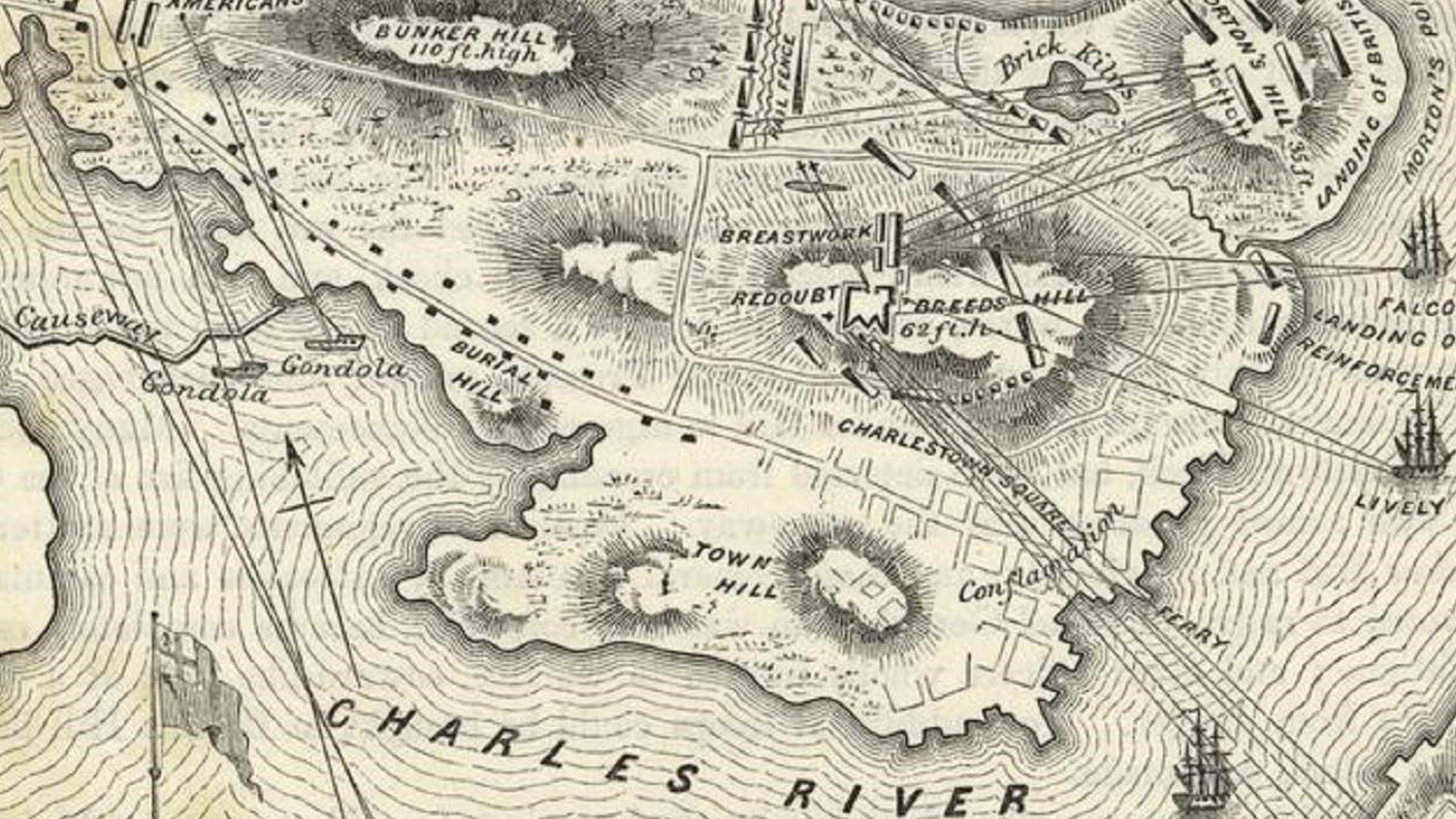 1850 map of Charlestown & the Battle of Bunker Hill. Includes fortifications and military movements.