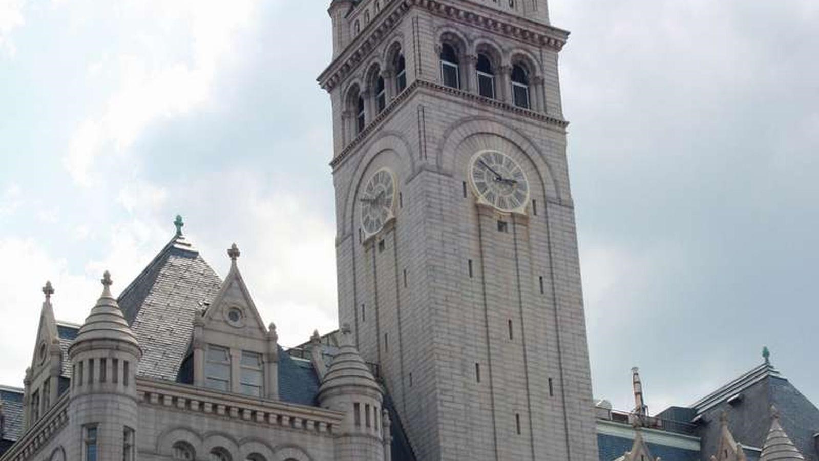 Stone building with tower.