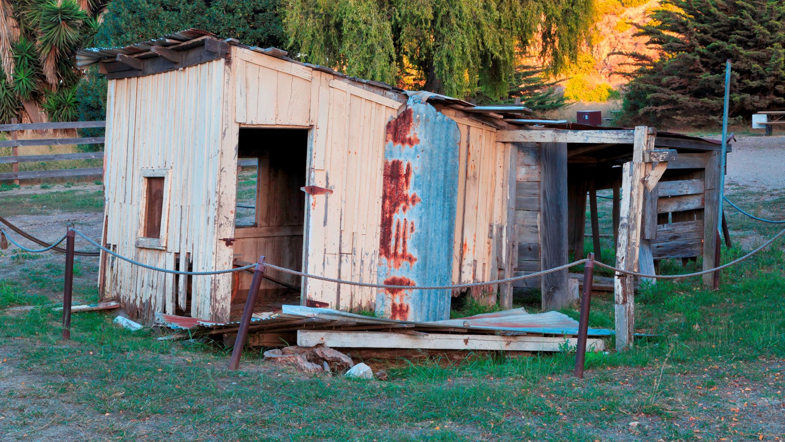 This small dilapidated wooden ranch structure was used as meat storage. i