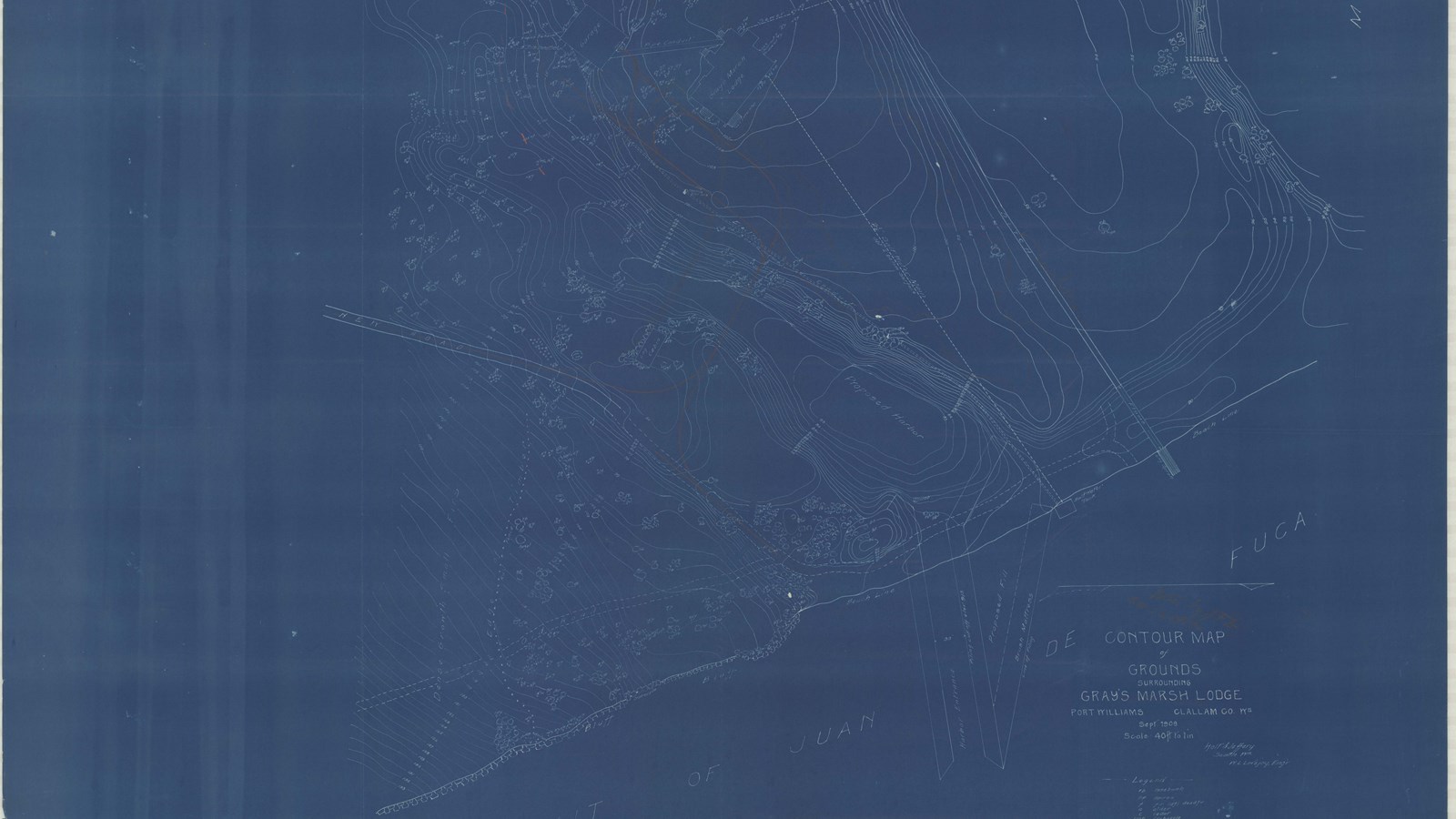 Blueprint of topographical lines of hill