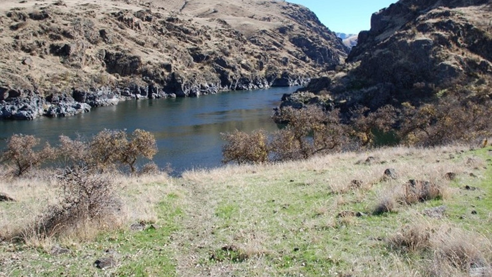 Snake River crossing site with rocky river banks