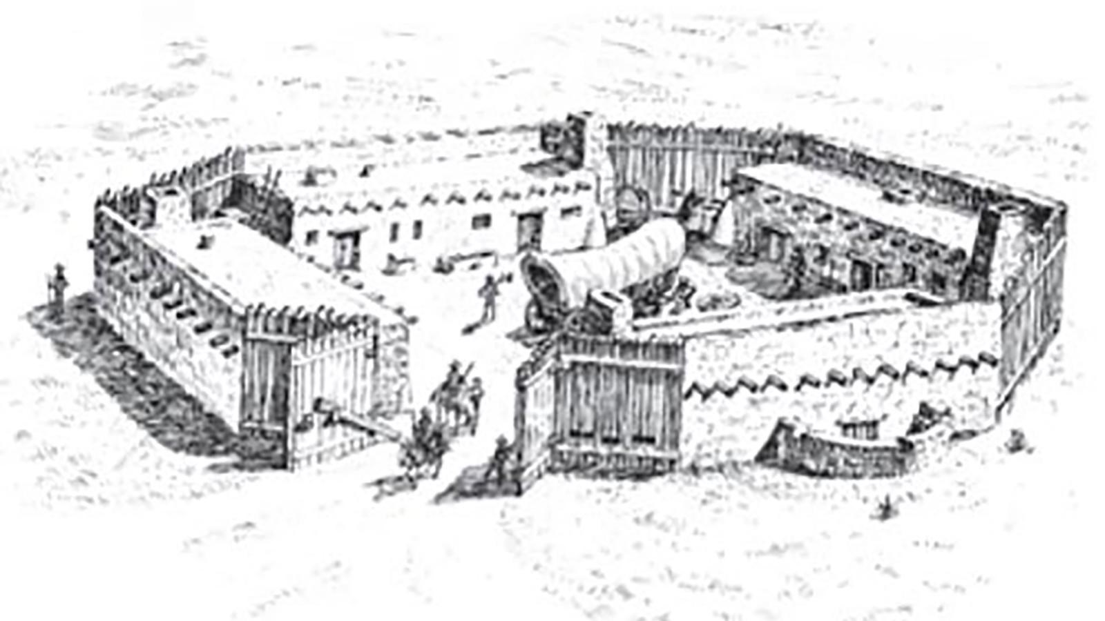 A historic illustration of a hexagonal shaped fort.