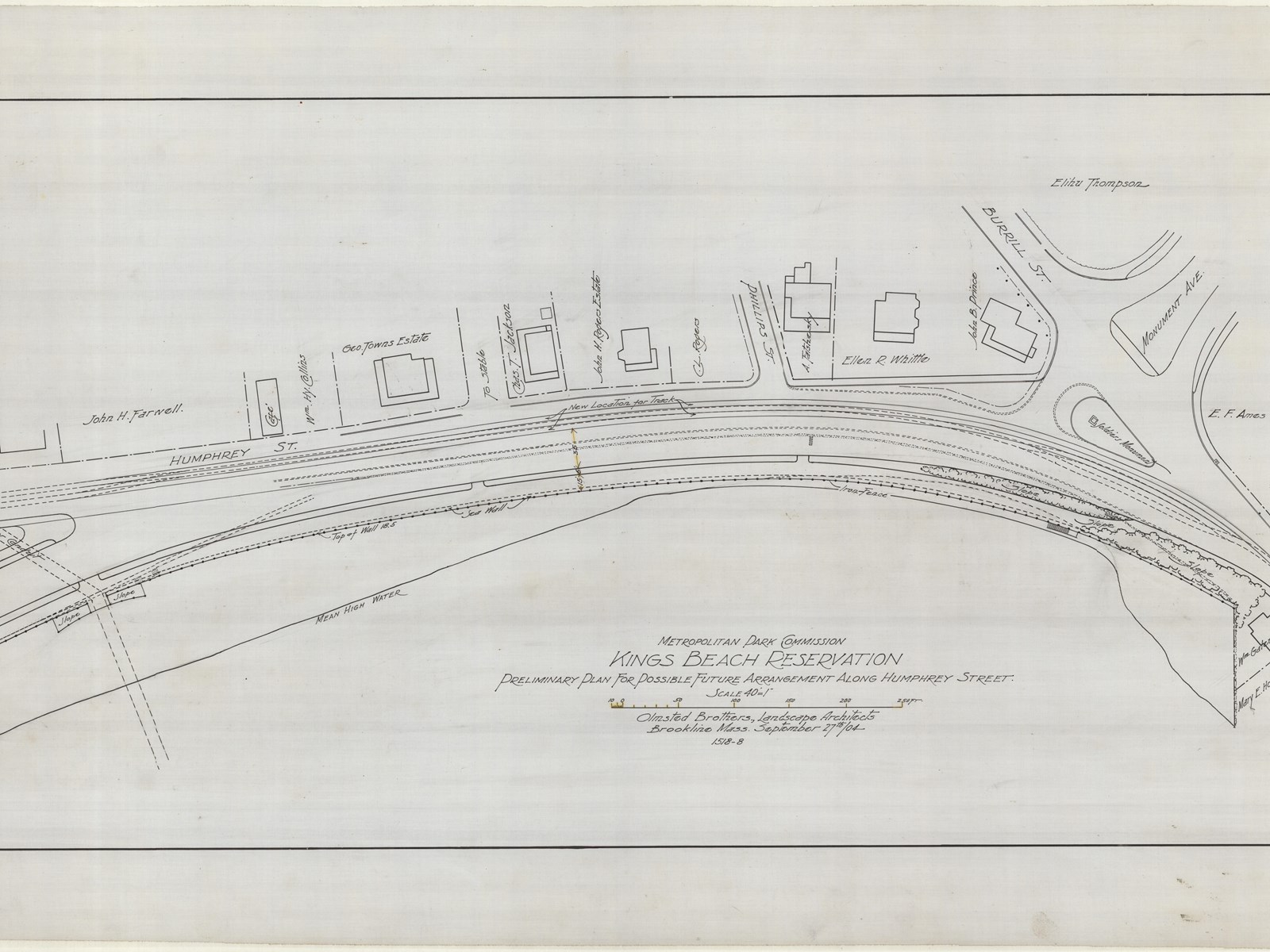 Plan of road with buildings on one side, ocean on the other