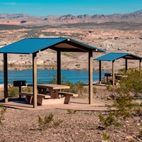 two picnic shelters