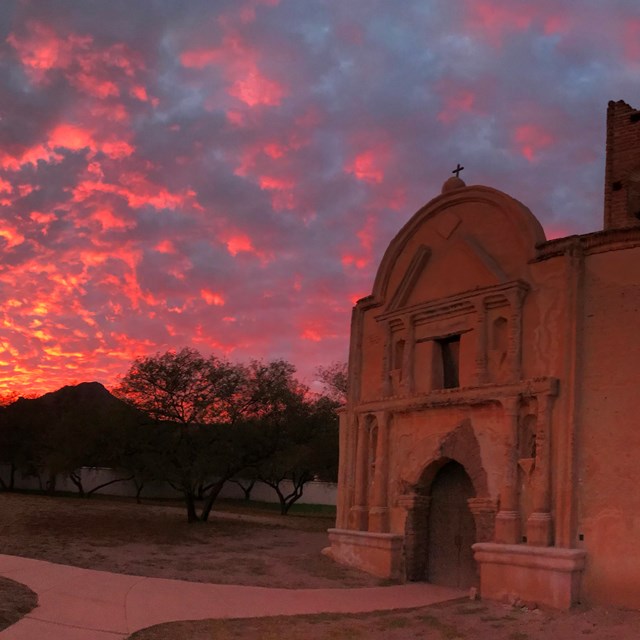 church façade with glorious sunset