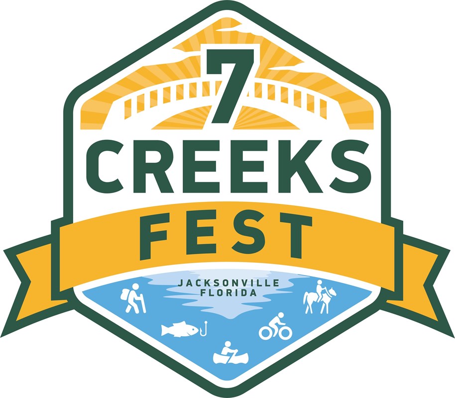 a logo with yellow bridge and blue rec symbols reads 7 creeks recreation area Festival