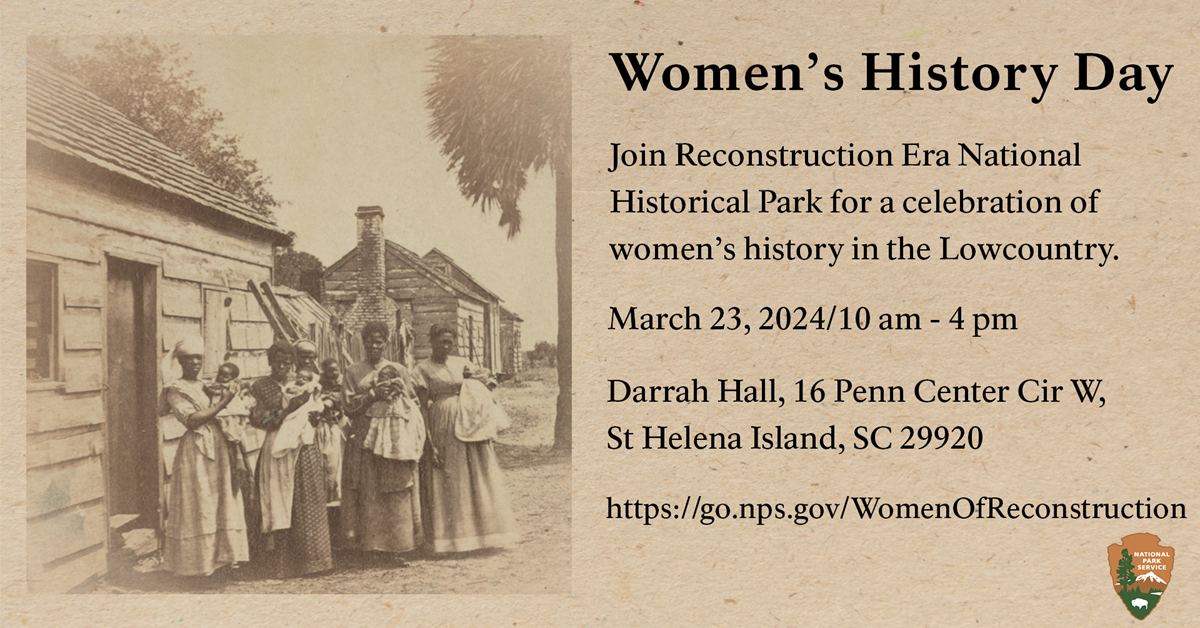 An infographic highlighting women's history day at Darrah Hall on Saturday March 23 from 10am to 4pm