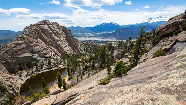 Exposed rock hillsides above Gem Lake in Rocky Mountain National Park