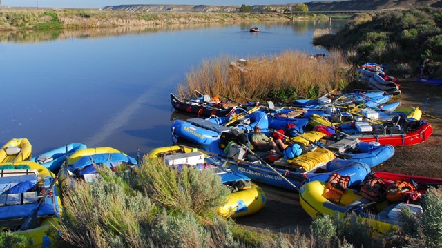 Group of rafts waiting to launch.