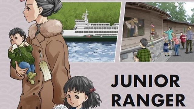 Illustrated graphic of mom and daughter reflects Japanese incarceration history at Bainbridge Islan