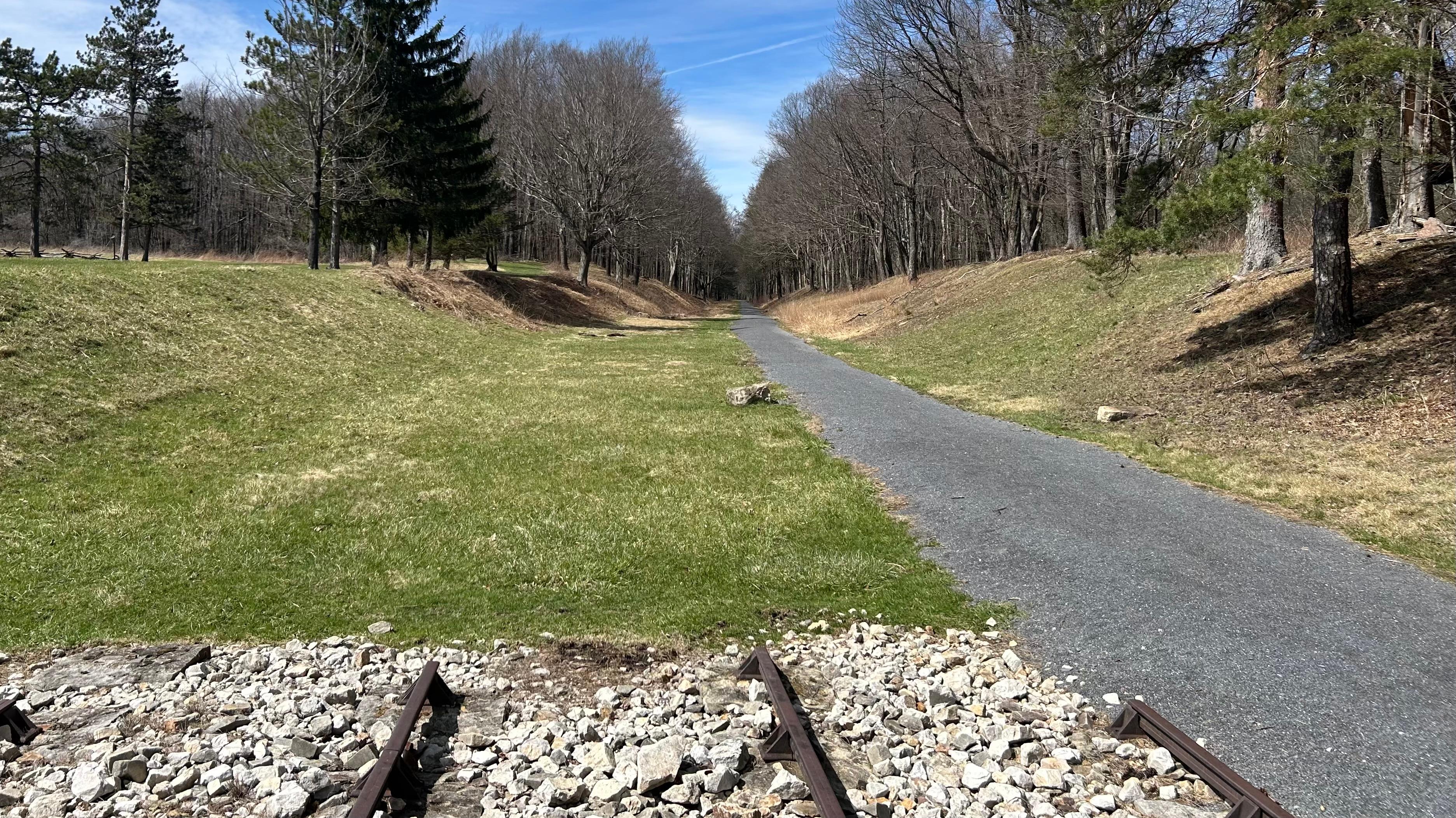 A railroad trace with replica tracks.