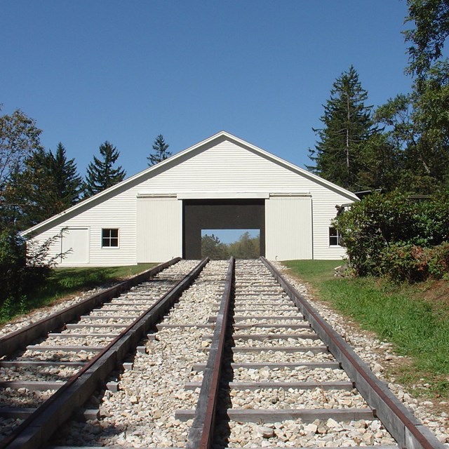 Engine House Six Exhibit Shelter sits at the top of the incline reproduction track