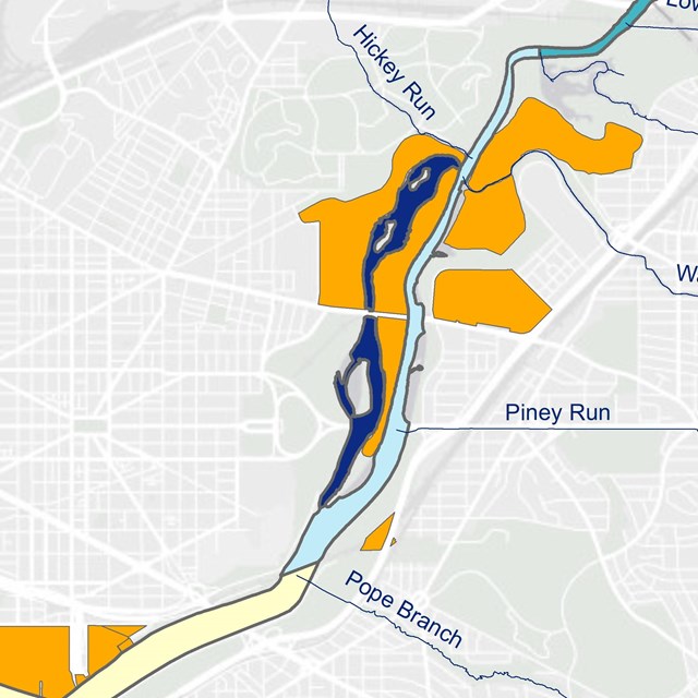 Map showing the Anacostia River in Washington, DC, and adjacent areas.