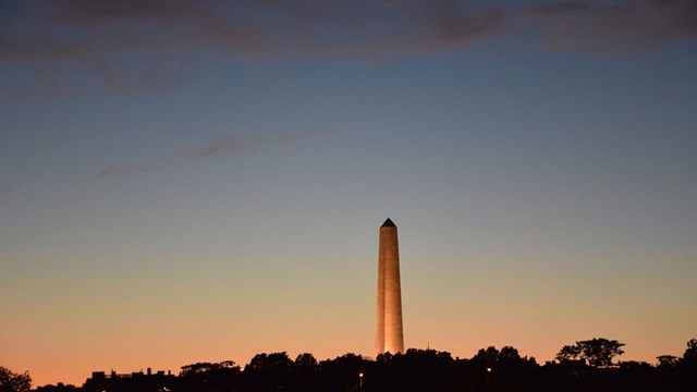 Sunset view of the Bunker Hill Monument.