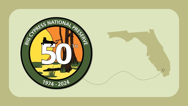 graphic showing a cutout of Florida and a dotted line leading to Big Cypress National Preserve logo