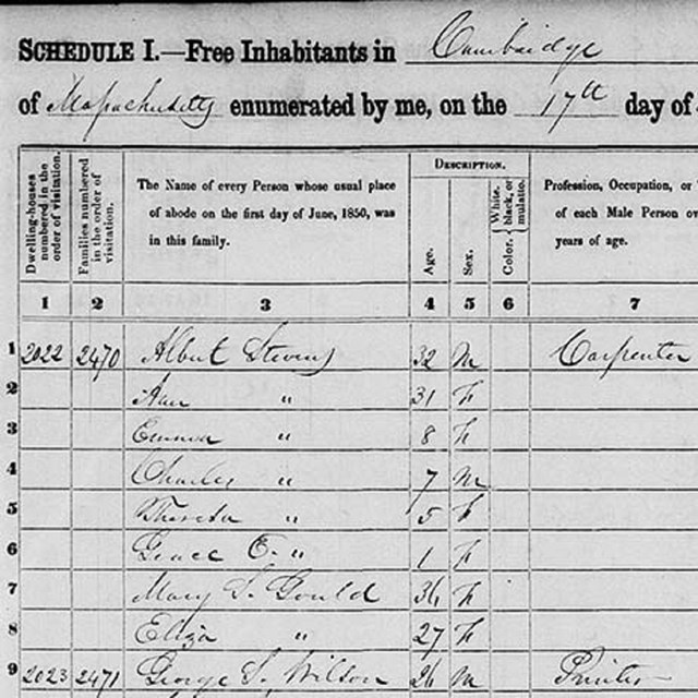 Census record with handwritten entries