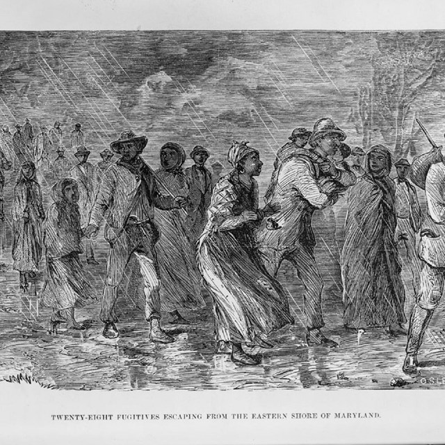 Cartoon image depicting fugitive enslaved people
