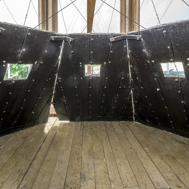 photograph of interior of ironclad gunboat pilot house