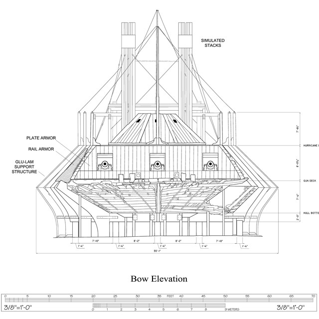 Measured drawing of ironclad gunboat elevation view