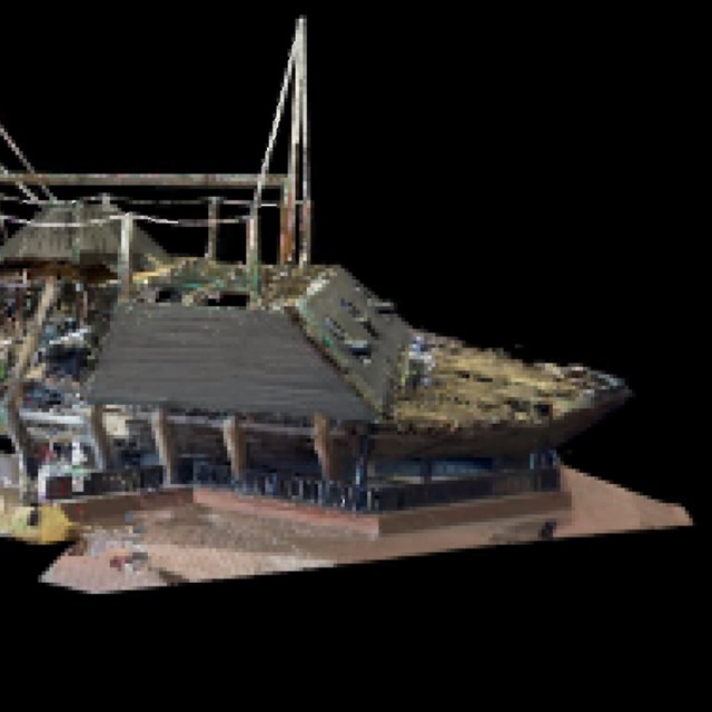 3D point-cloud rendering of an ironclad gunboat