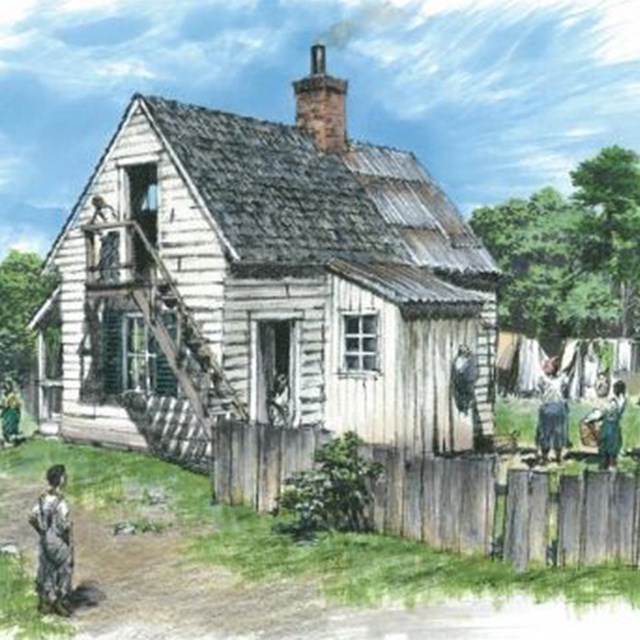 Artist's drawing of the Sarah Whitby house
