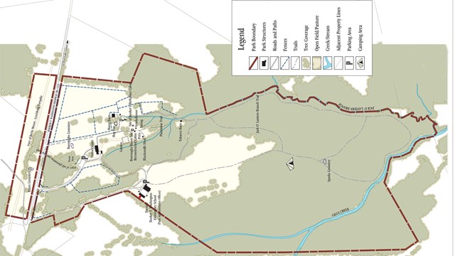 A map of Booker T. Washington National Monument. 