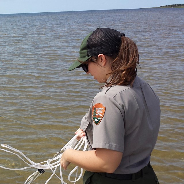 Two rangers with cast net in Pamlico Sound