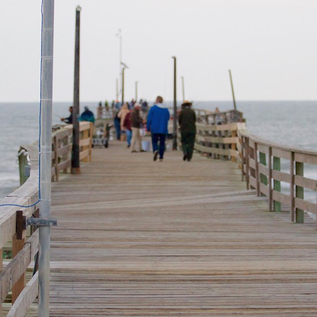 Pedestrians on pier