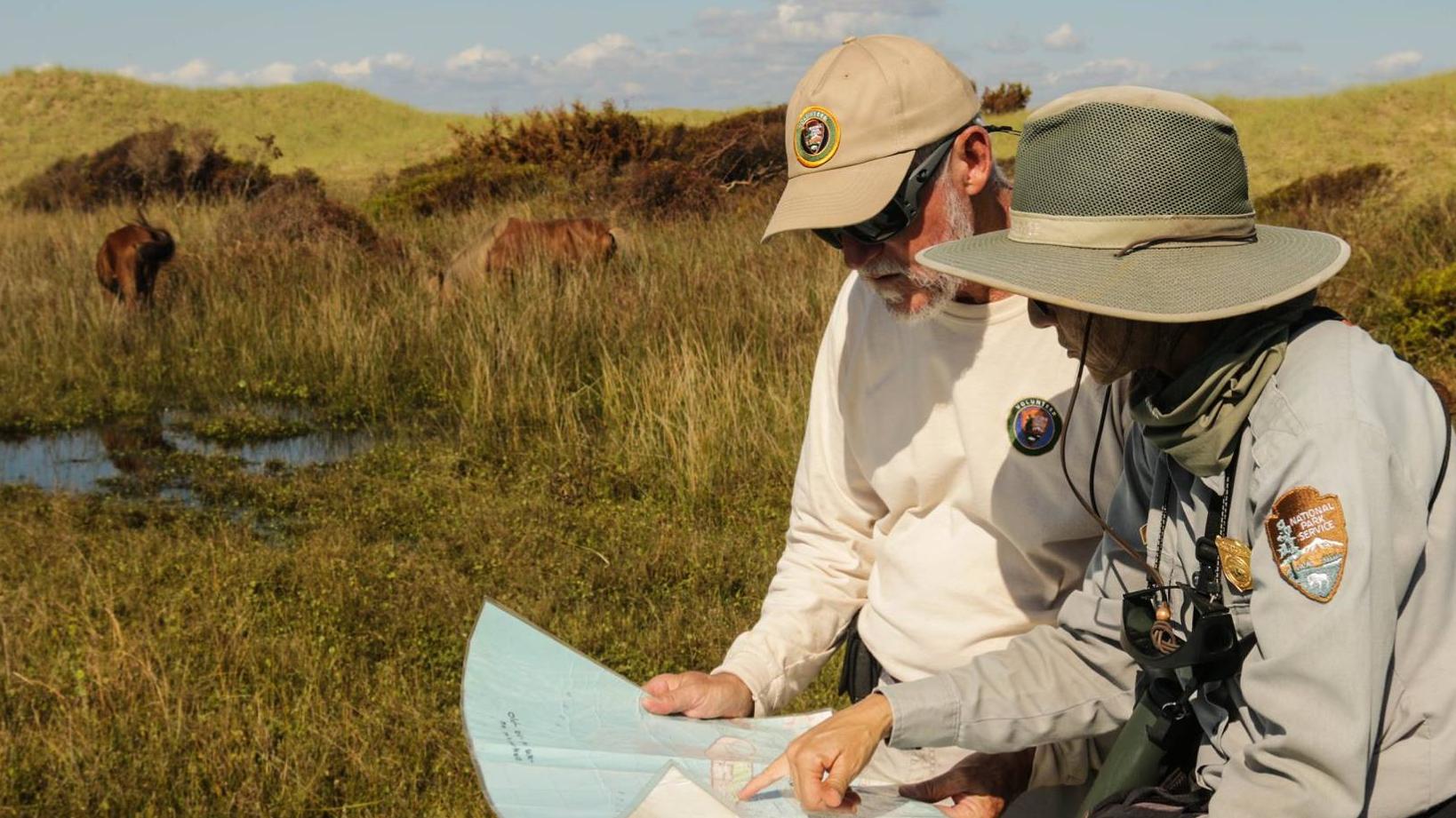 2 people consult a map