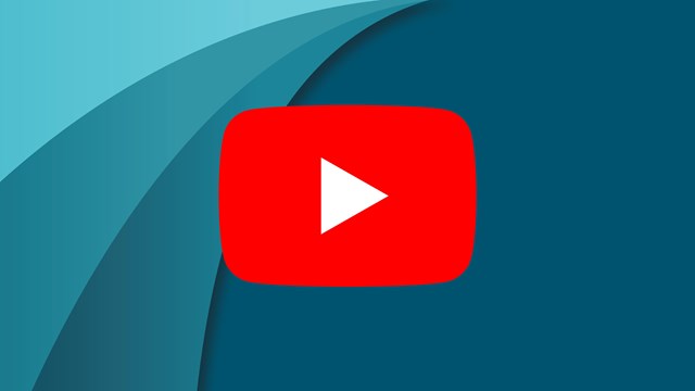 A red play button over a blue background.