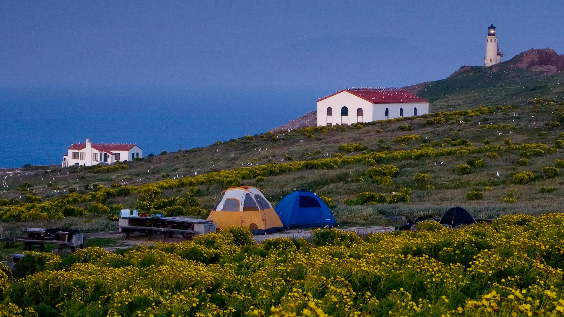 Campground with lighhouse on Anacapa Island. &copy;Tim Hauf, timhaufphotography.com