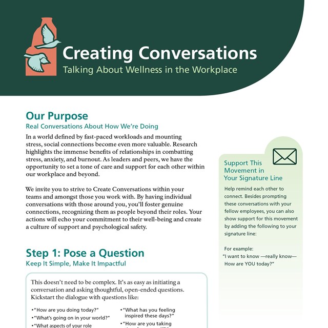 A document with a dark teal header that says Creating Conversations with the icon for COLM Wellness 