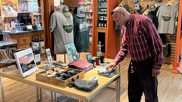 Visitor shopping at a gift shop