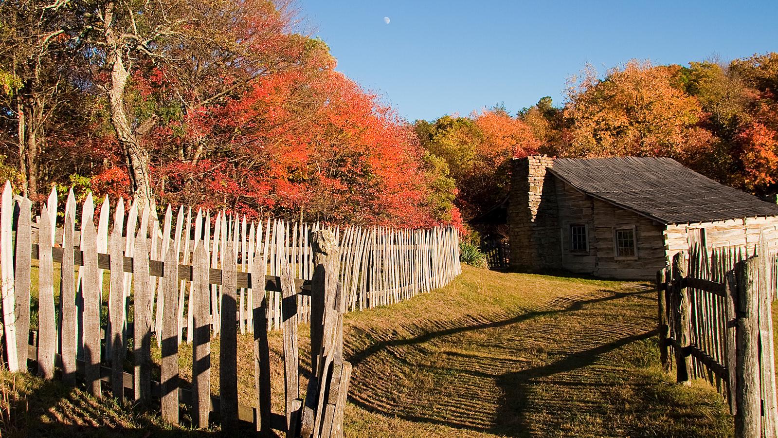 Hensley Settlement with cabin and fence