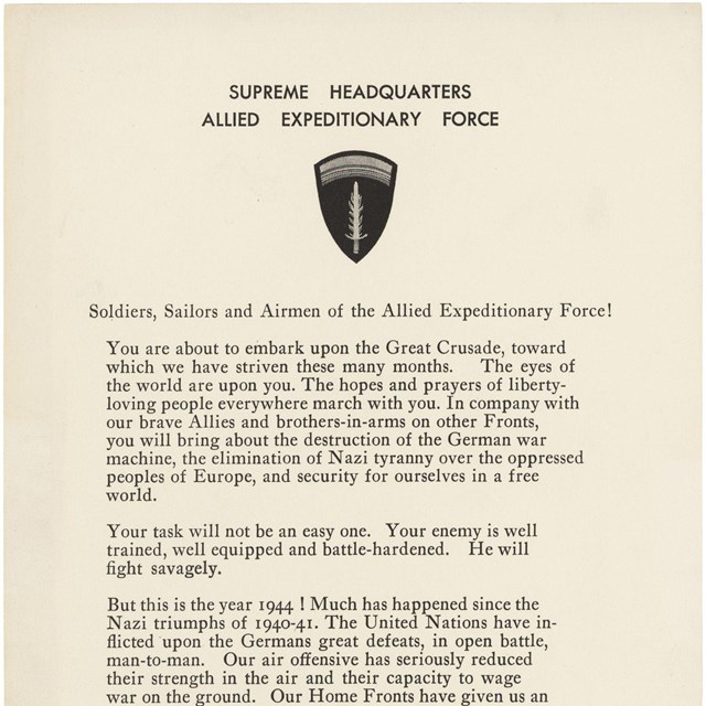 A paper copy of Eisenhower's D-Day Order of the Day