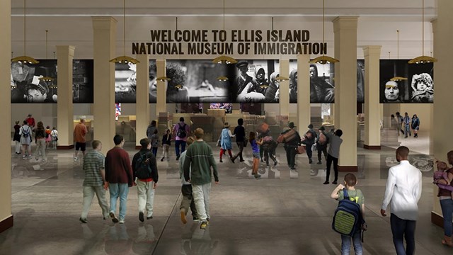 Architectural rendering of proposed exhibit entrance in the Baggage Room on the 1st fl of the museum