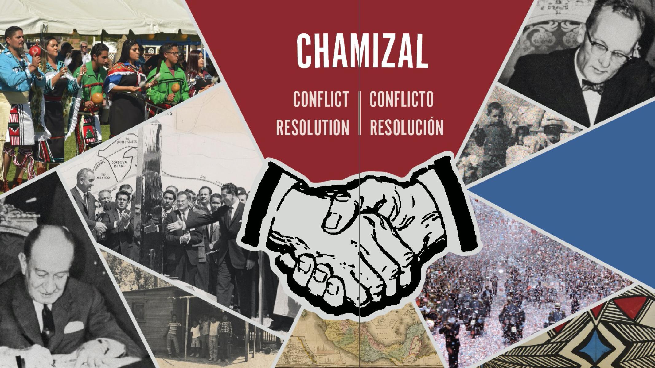 Collage de fotos con t&iacute;tulo de la exposici&oacute;n en ingl&eacute;s y espa&ntilde;ol
