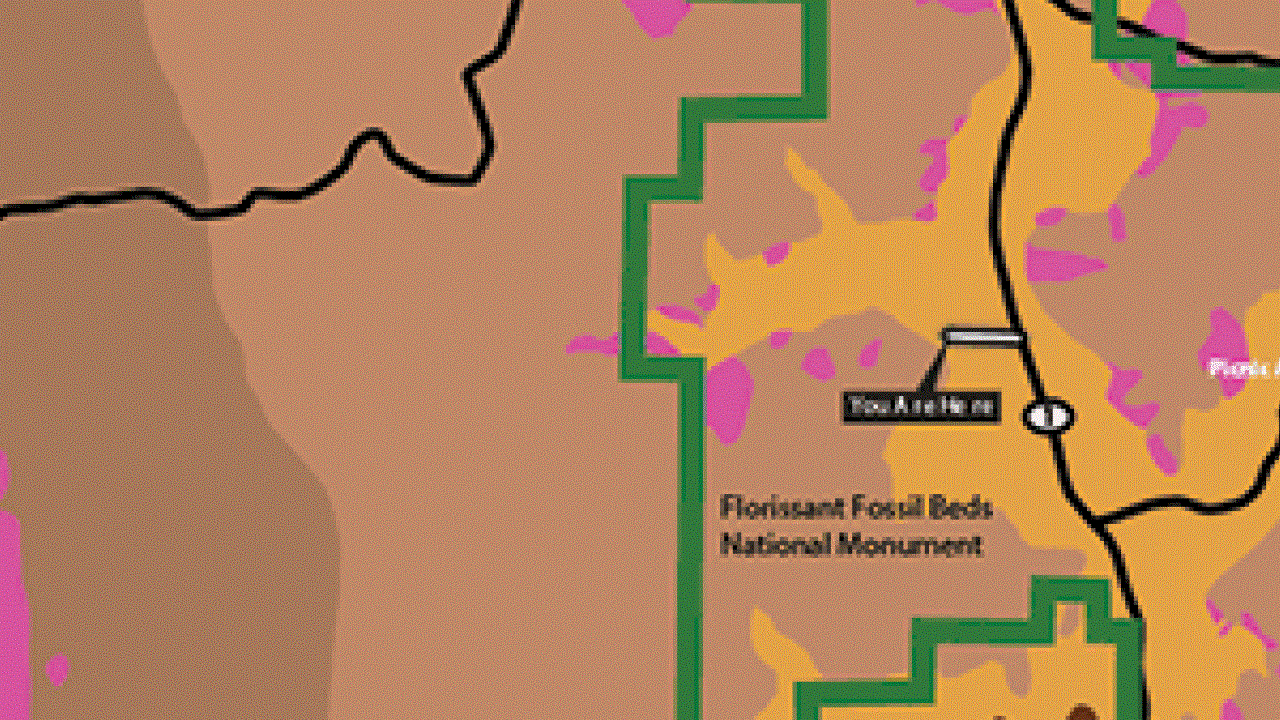 Colored map of geologic formations at Florissant Fossil Beds