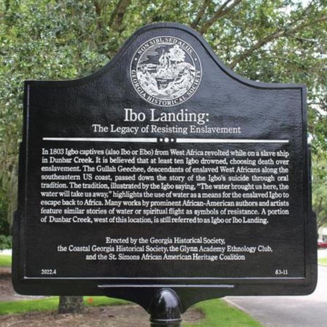 Image of a Memorial Sign to Igbo Landing 