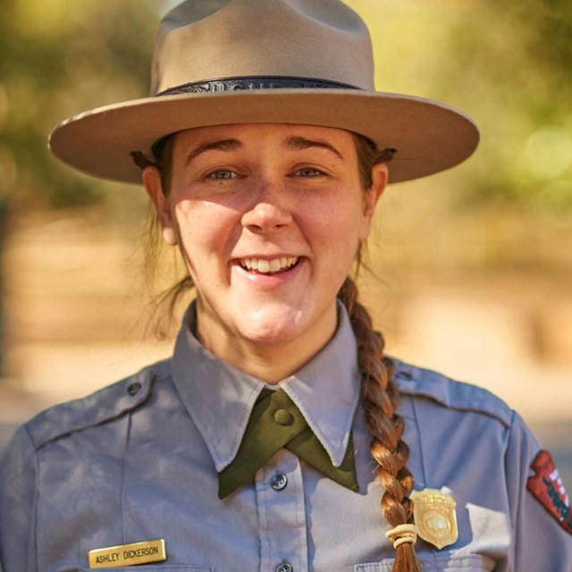 Ranger at Fort Raleigh visitor center information desk