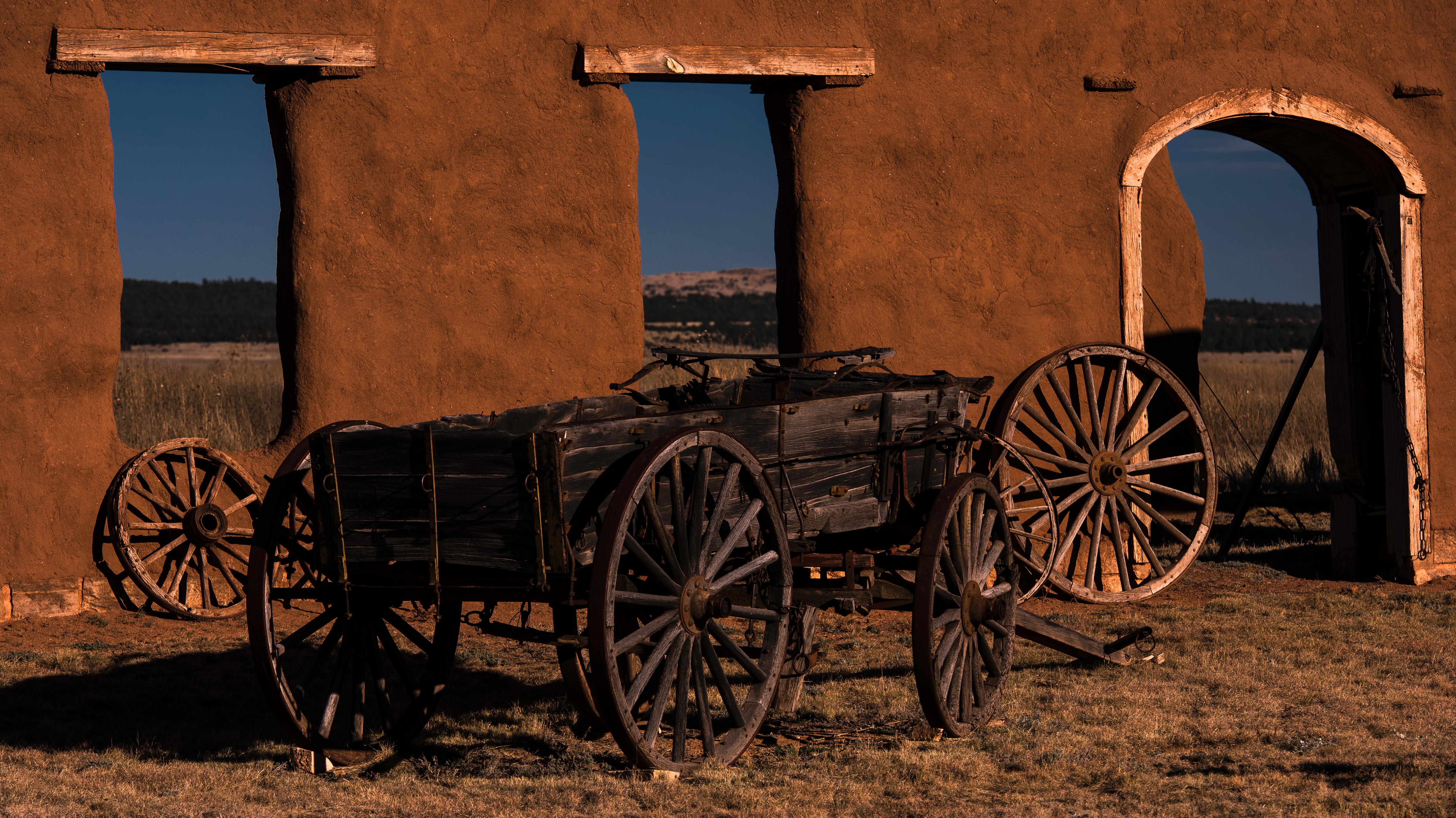 Wagon and adobe remnants