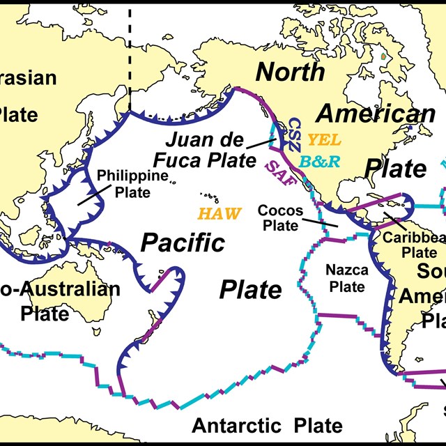 plate tectonics map with mountains