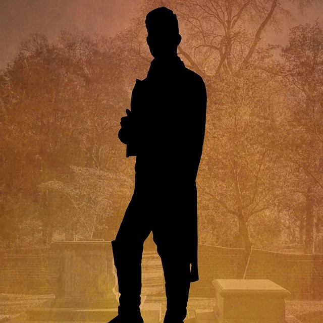graphic of a white silhouette of a male with text 'John Washington'