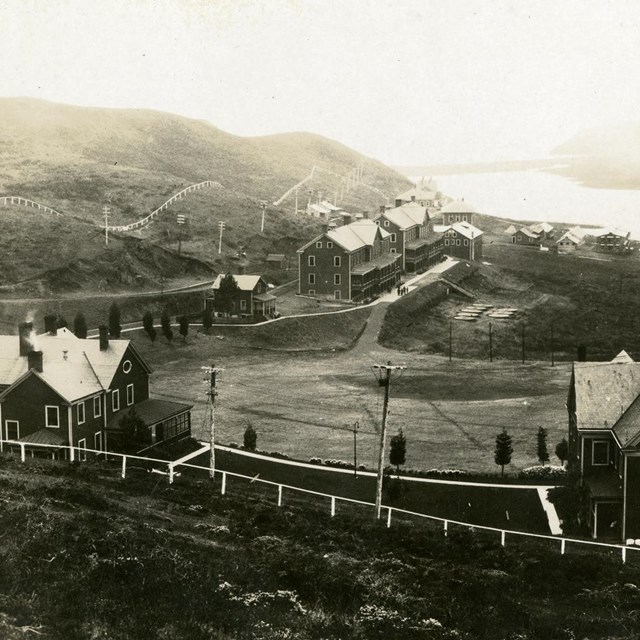 A view of Fort Barry with Rodeo lagoon in the background 