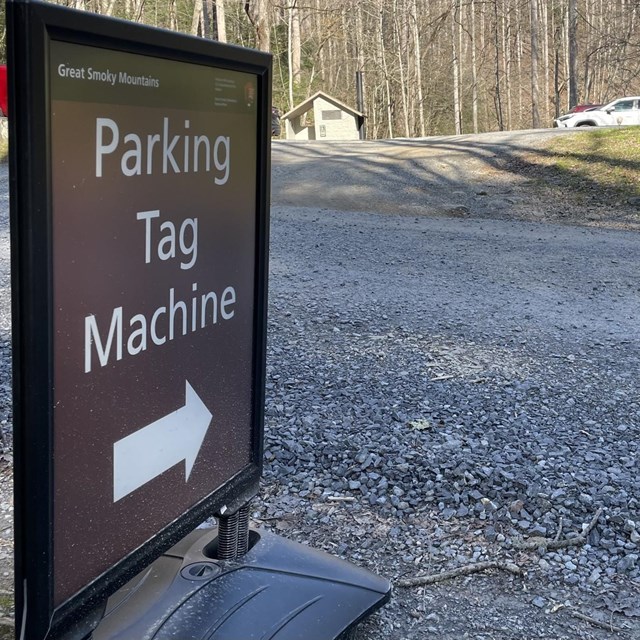 A directional sign stating 